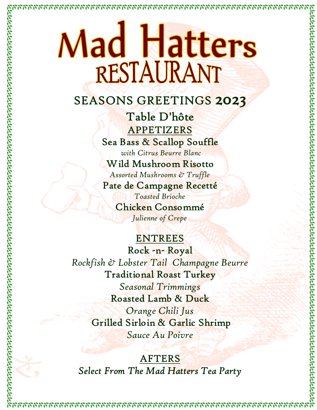 Mad Hatters Our Menus