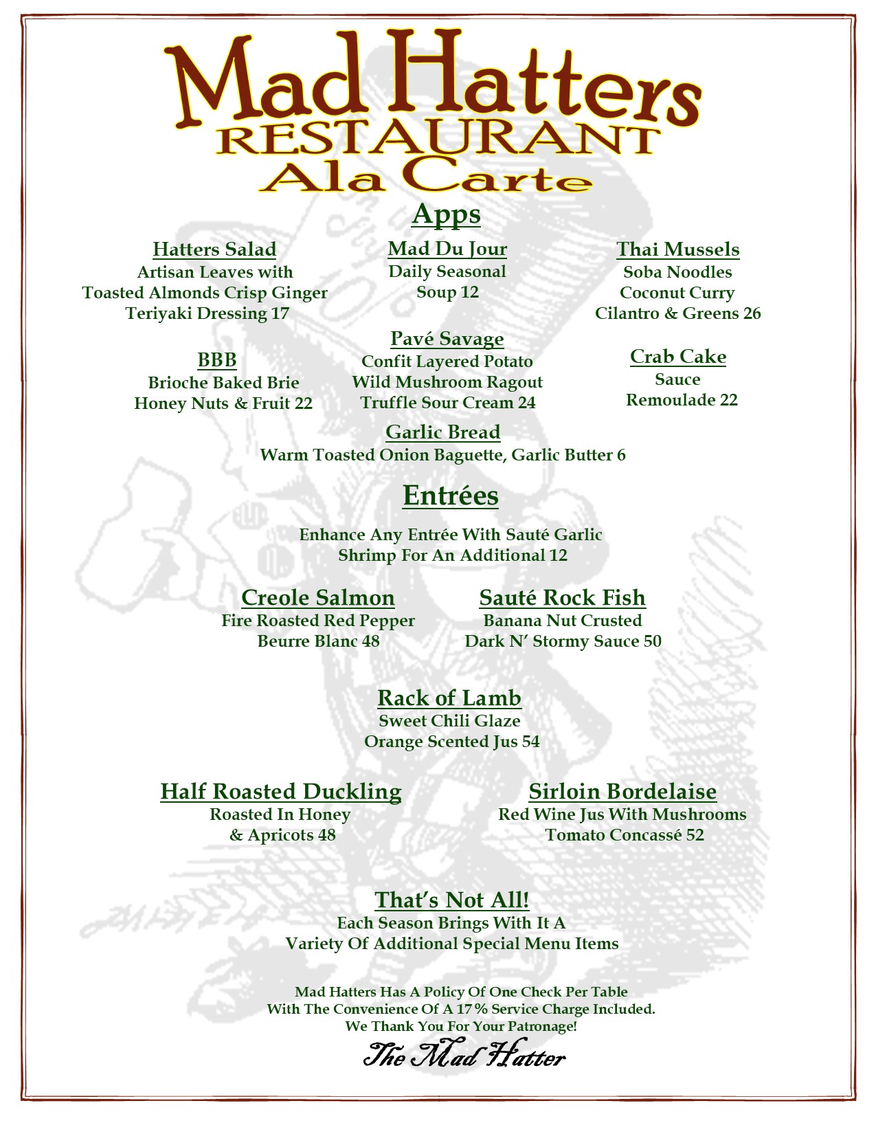 Mad Hatters Our Menus