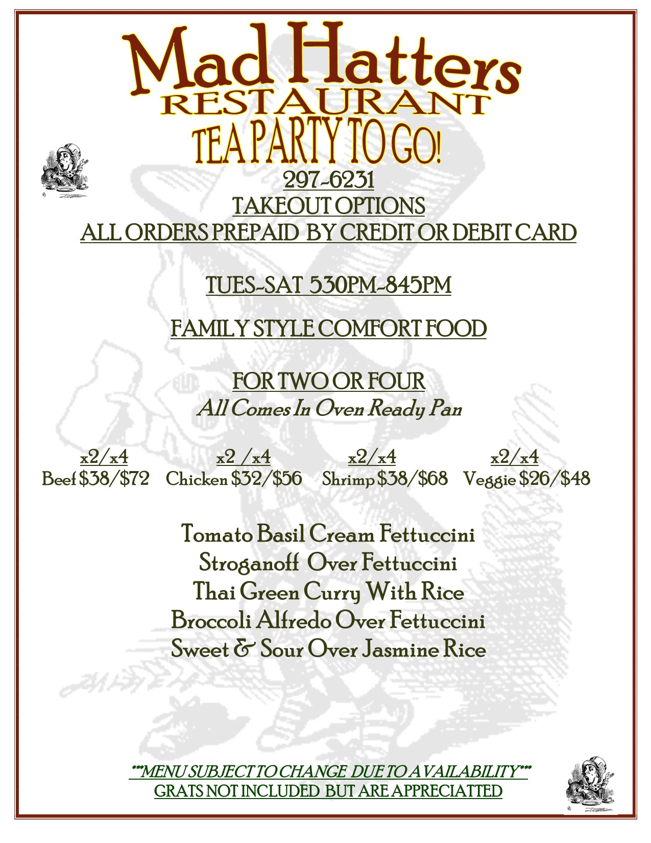 Mad Hatters Our Menus
