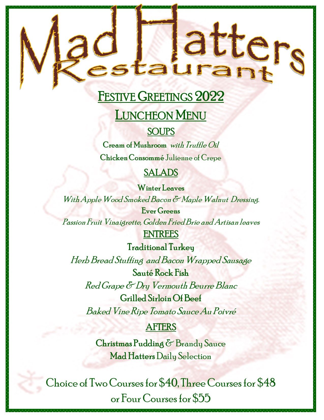 Mad Hatters Our Menus